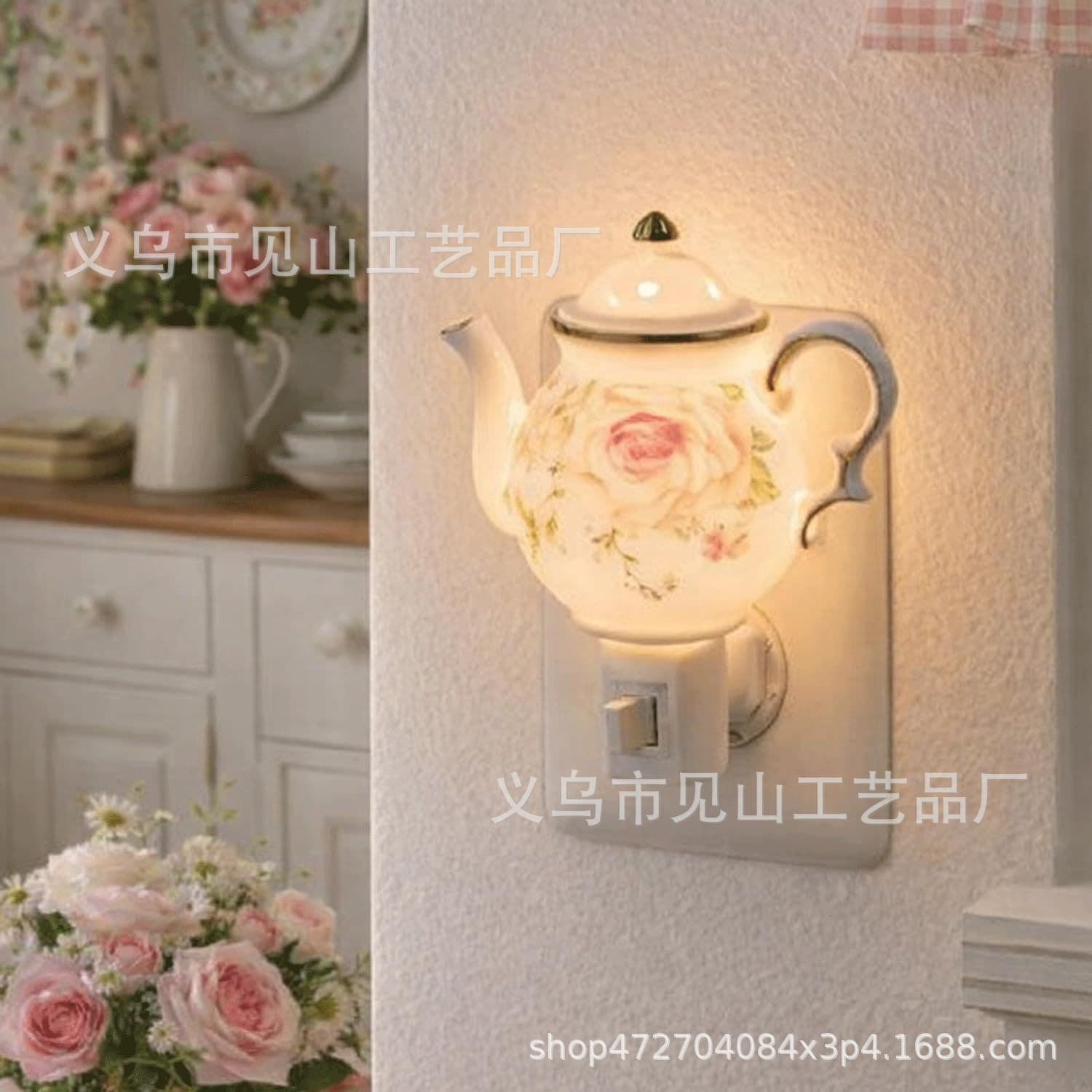 Cross-border Vintage Teacup Night Light Retro Teapot Night Light Teacup Night Light Plug-in Wall Lamp