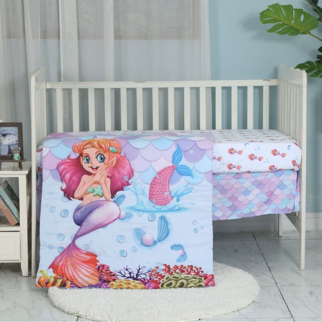 Infant Bedding Three-Piece Set: Children's Quilt, Bed Hat, and Bed Skirt, Cross-Border Mermaid Theme