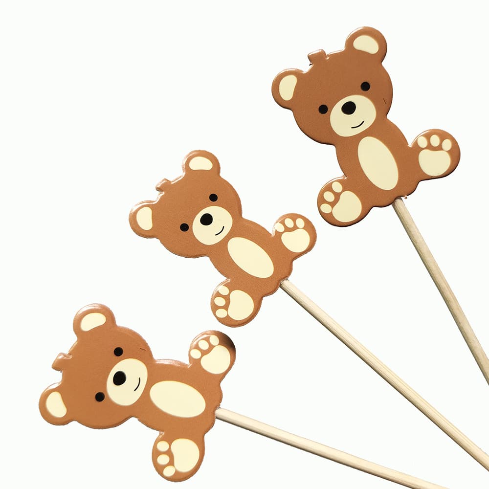 Bear Card Creative Bamboo Skewers, Fruit Skewers, Disposable Dessert and Cake Fruit Plate Party Decorative Skewers, Fruit Inserts and Forks