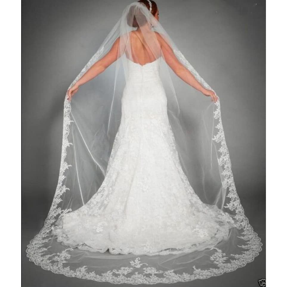 New white lace veil, factory direct supply, 3-meter lace photo veil, bridal veil with hair comb.