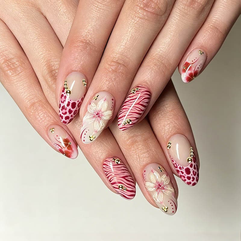 Hot-Selling Wearable Nail Tips 30pcs Pink Leopard Print High-Quality Handmade Premium Manicure Flower French Nail Tips nails