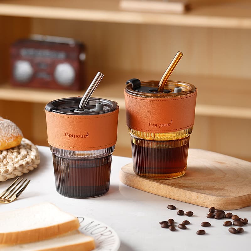Creative Ins Coffee Glass Cup with Straw Bamboo Node Design High Aesthetic Value Cold Brew Water Bottle Advertising Gift