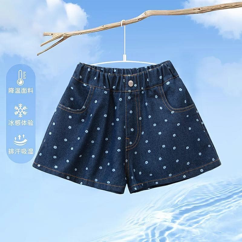 Girls' shorts for summer outerwear, loose and versatile, stylish polka dot print jeans, baby girl's shorts, skirts, children's clothing