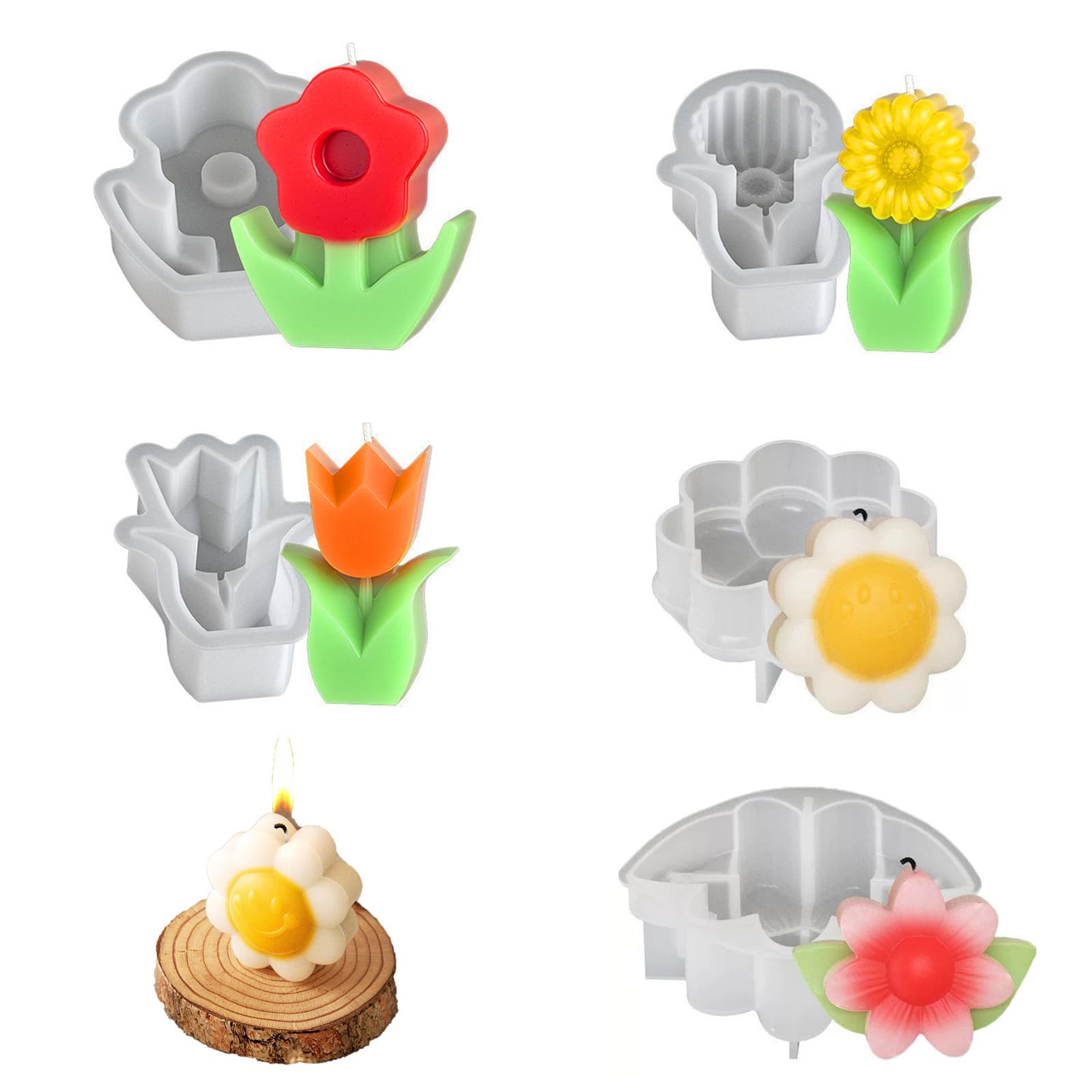Tulip Daisy Flower Scented Candle Silicone Mold Glue DIY Handmade Soap Hyuna Flower Sunflower Wholesale