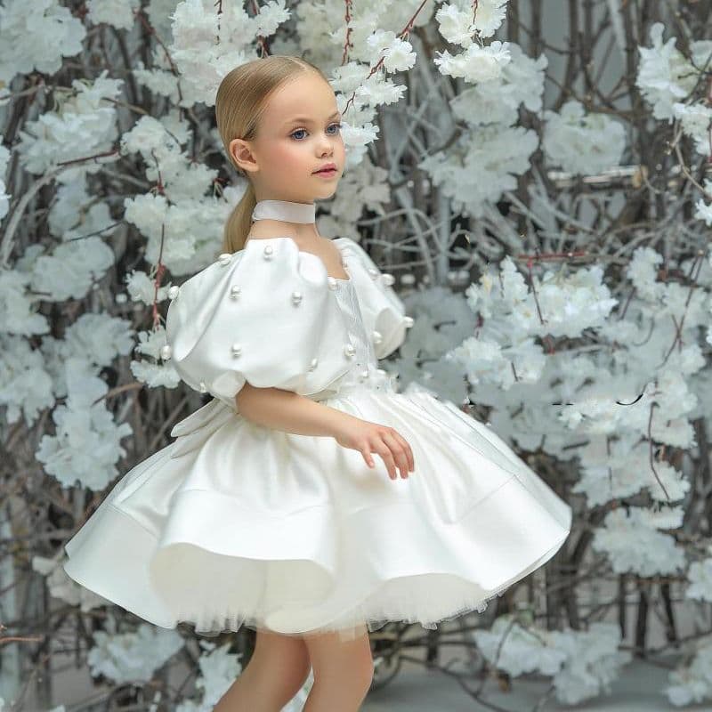 Spring style girls European and American style puffy mesh puff sleeves party birthday party performance flower girl dress skirt little girl