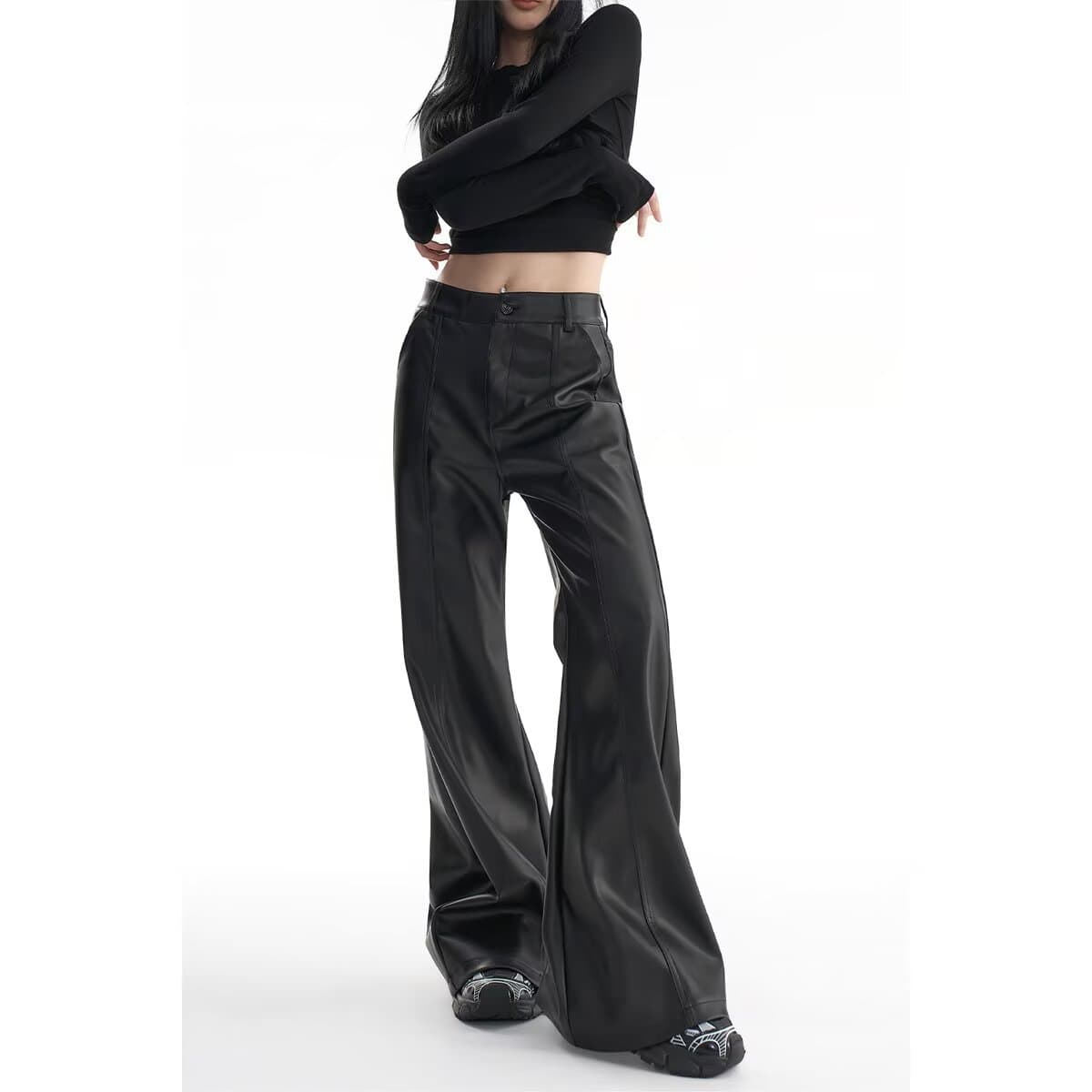 【Cross-Border Foreign Trade Exclusive】Spring/Autumn Casual Leather Pants New Design Slimming Trendy Flared Leather Pants for Men and Women