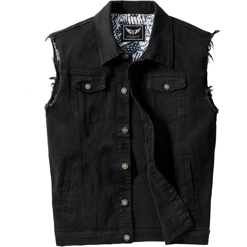 U 88756 Men's Black Denim Vest Cross-border Trade