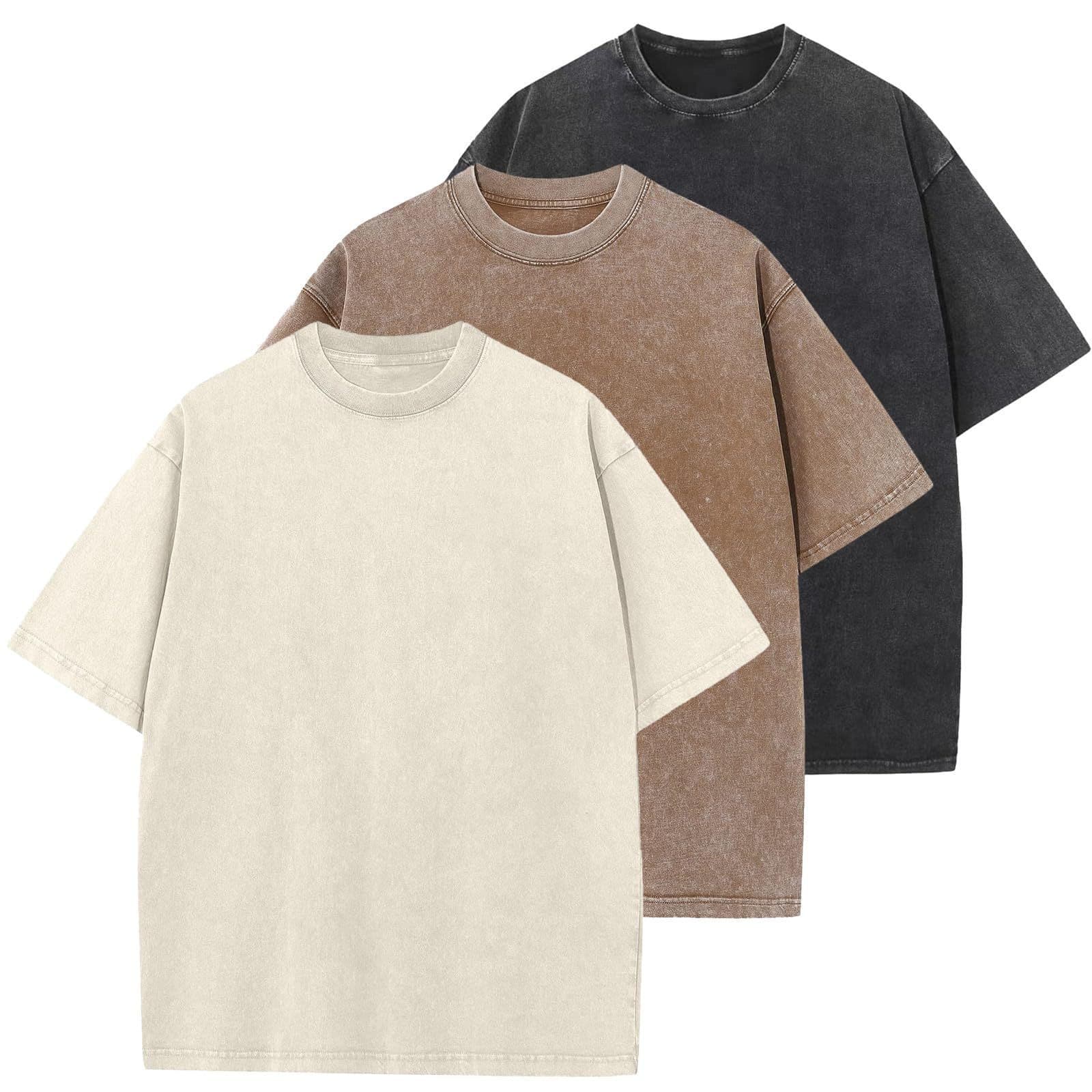 220G Cotton Vintage Washed Short Sleeve T-Shirt, Wax Dye, Faded, Drop Shoulder, Cotton Retro Tee, Oversize Streetwear