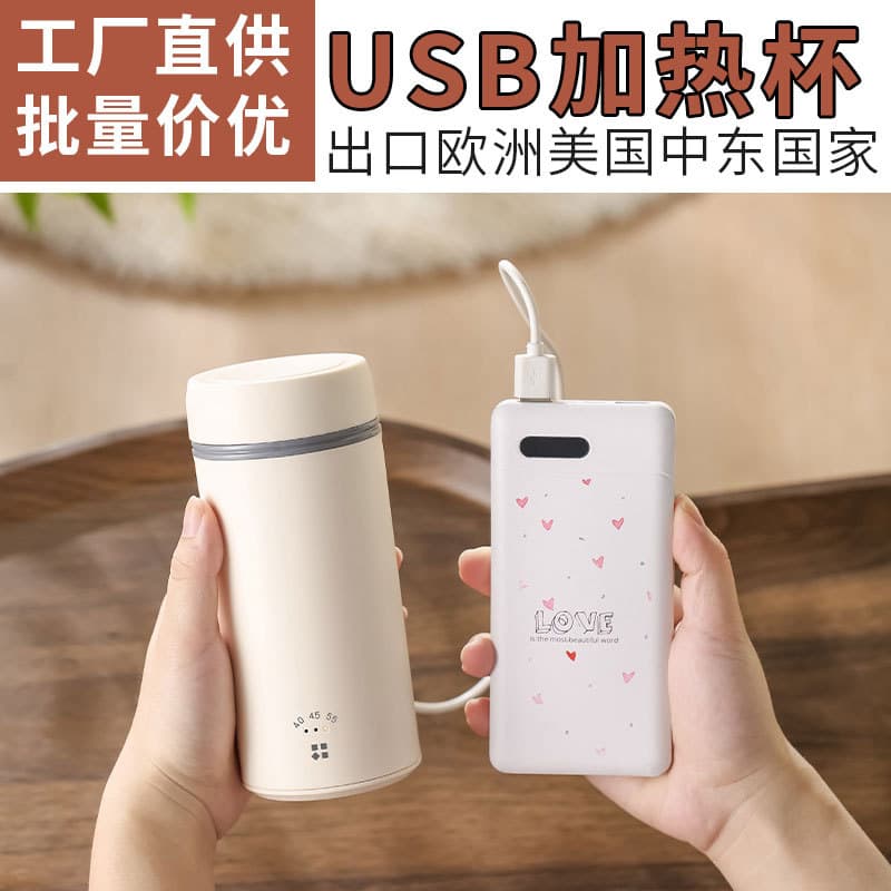 Type-C Heating Thermostatic Cup USB Car Heating Cup 55℃ Cup 304 Stainless Steel English Foreign Trade Cross-border Product Selection