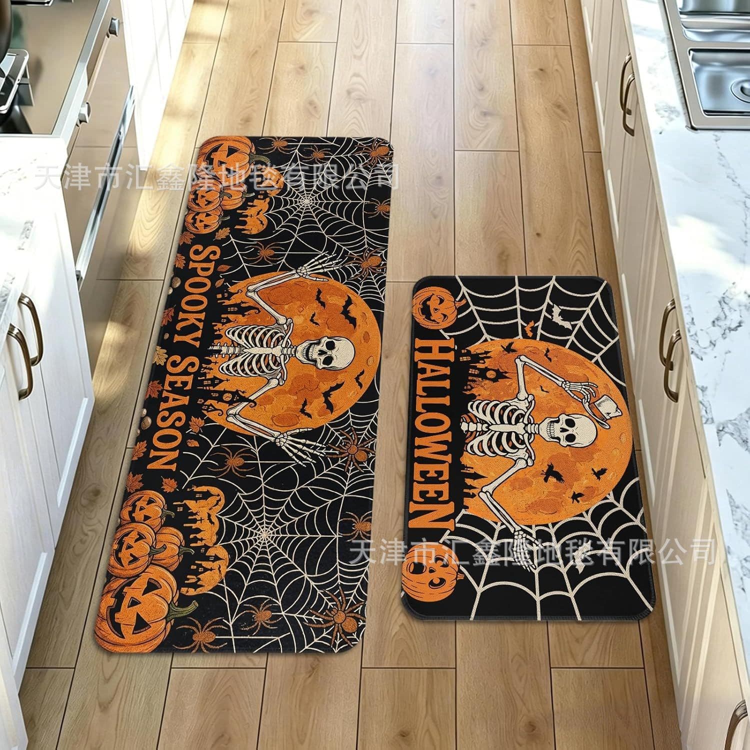 Cross-border Halloween floor mats for the kitchen, stain-resistant two-piece set, anti-fouling floor mats, easy care, festive atmosphere decorative mats