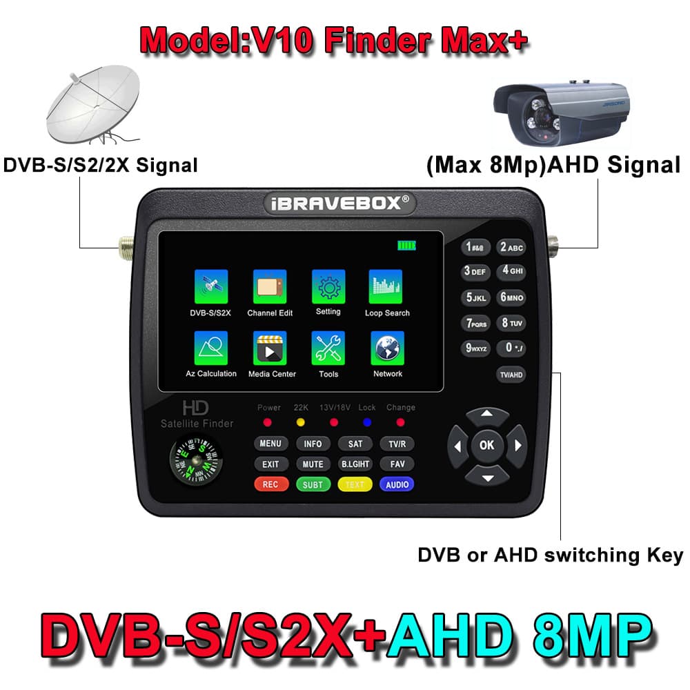 V10 Finder Max+ H.265 DVBS2 AHD Satellite Finder Meter
