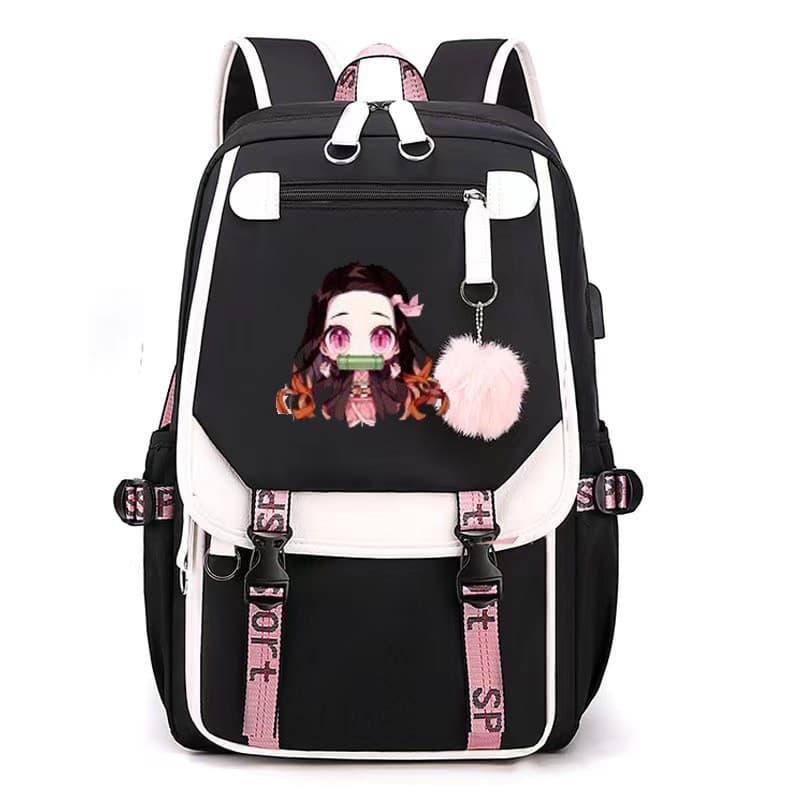 New peripheral Japanese manga Demon Slayer backpack, large capacity youth student schoolbag, USB interface power supply