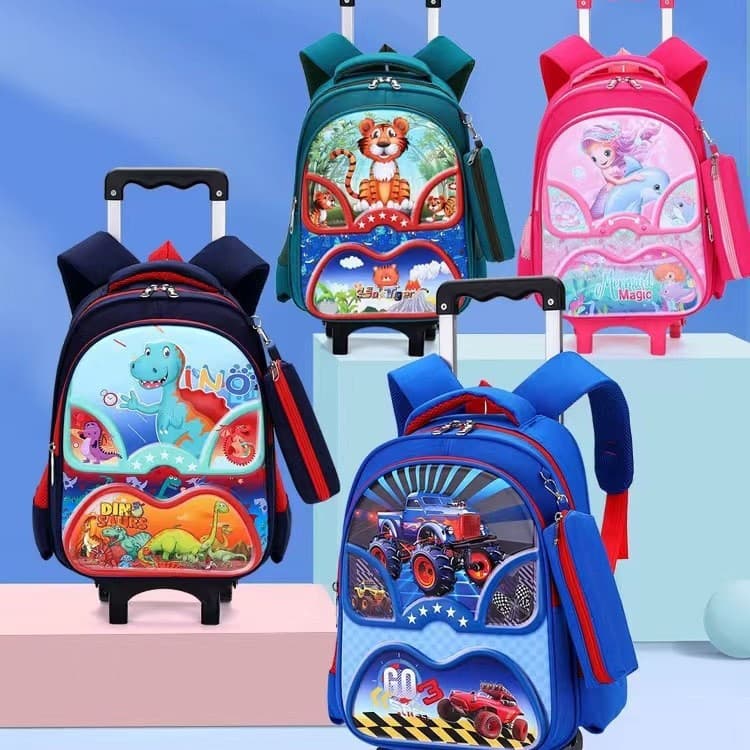 Trolley student school bag 1-3 grade unicorn cartoon children's backpack ultra-light weight-reducing school bag