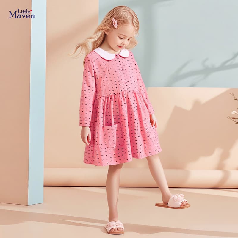 Little Maven Cross-Border Trade Children's Dress Wholesale New Girls' Dress Autumn Printed Cotton Dress
