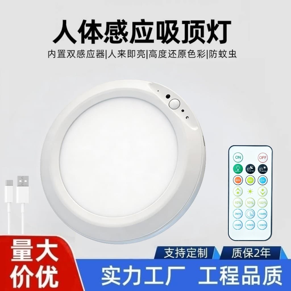 Cross-Border Amazon Wireless Battery-Powered Rechargeable Ceiling Light, Home Decoration Motion Sensor Light, Home Dormitory Corridor Light