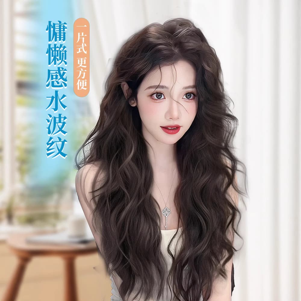 One-Piece Wig for Women Water Wave Wool Curl Volume Boosting Fluffy Hair Extension Realistic Invisible Hair Patch