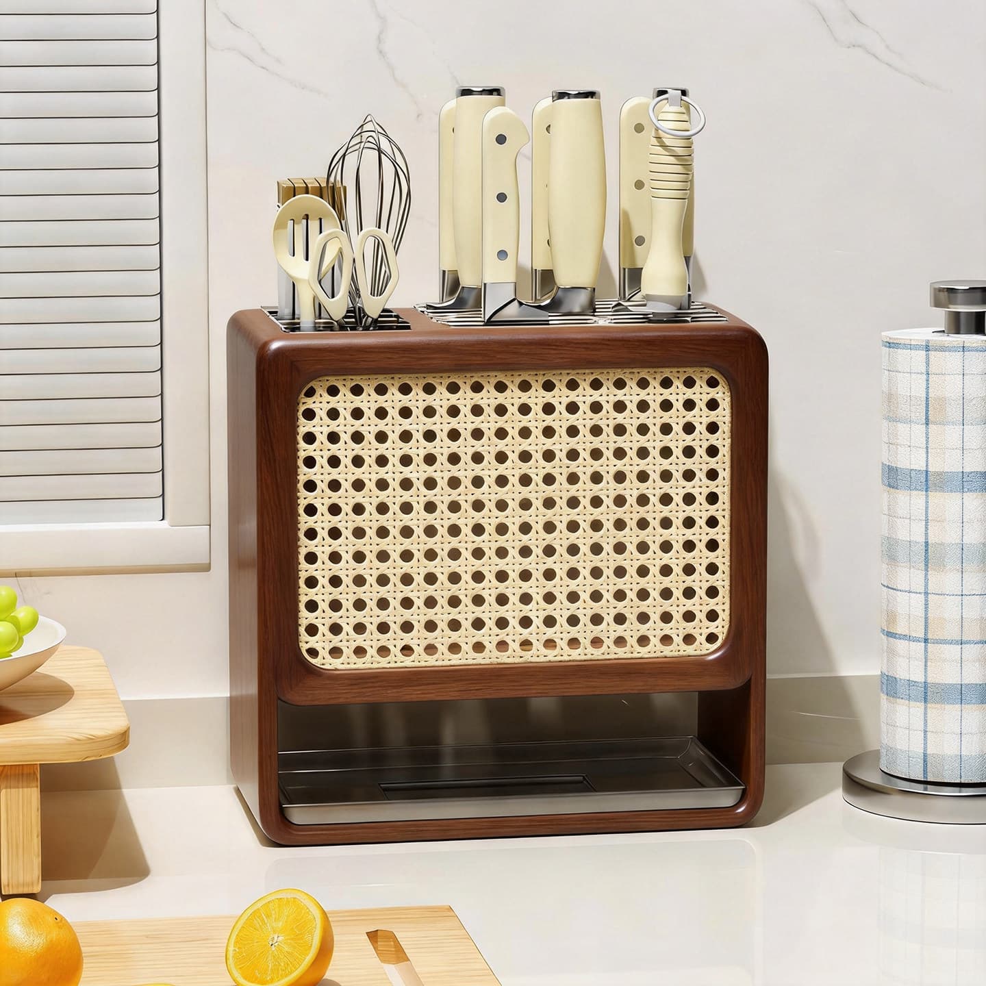 Knife Rack Storage Rack, Kitchen Knife and Spoon Separated Storage for Chopstick Baskets, Integrated Storage Rack, Countertop Storage Rack
