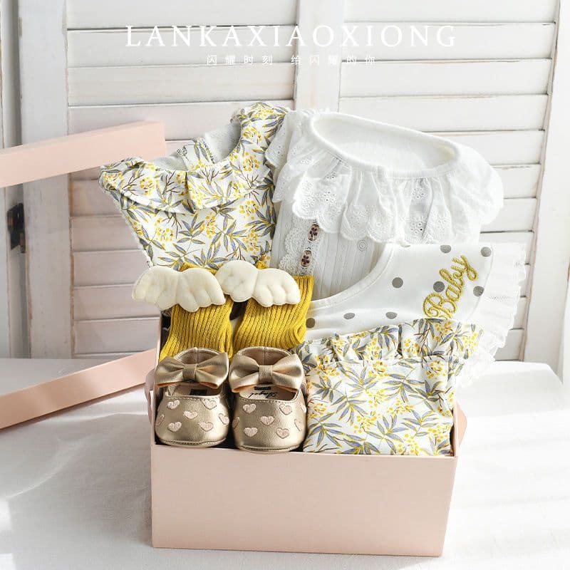 Baby Girl Full Moon Gift Set, Newborn Cotton Bodysuit Set, Princess Dress, Trendy Baby Clothes for 100 Days