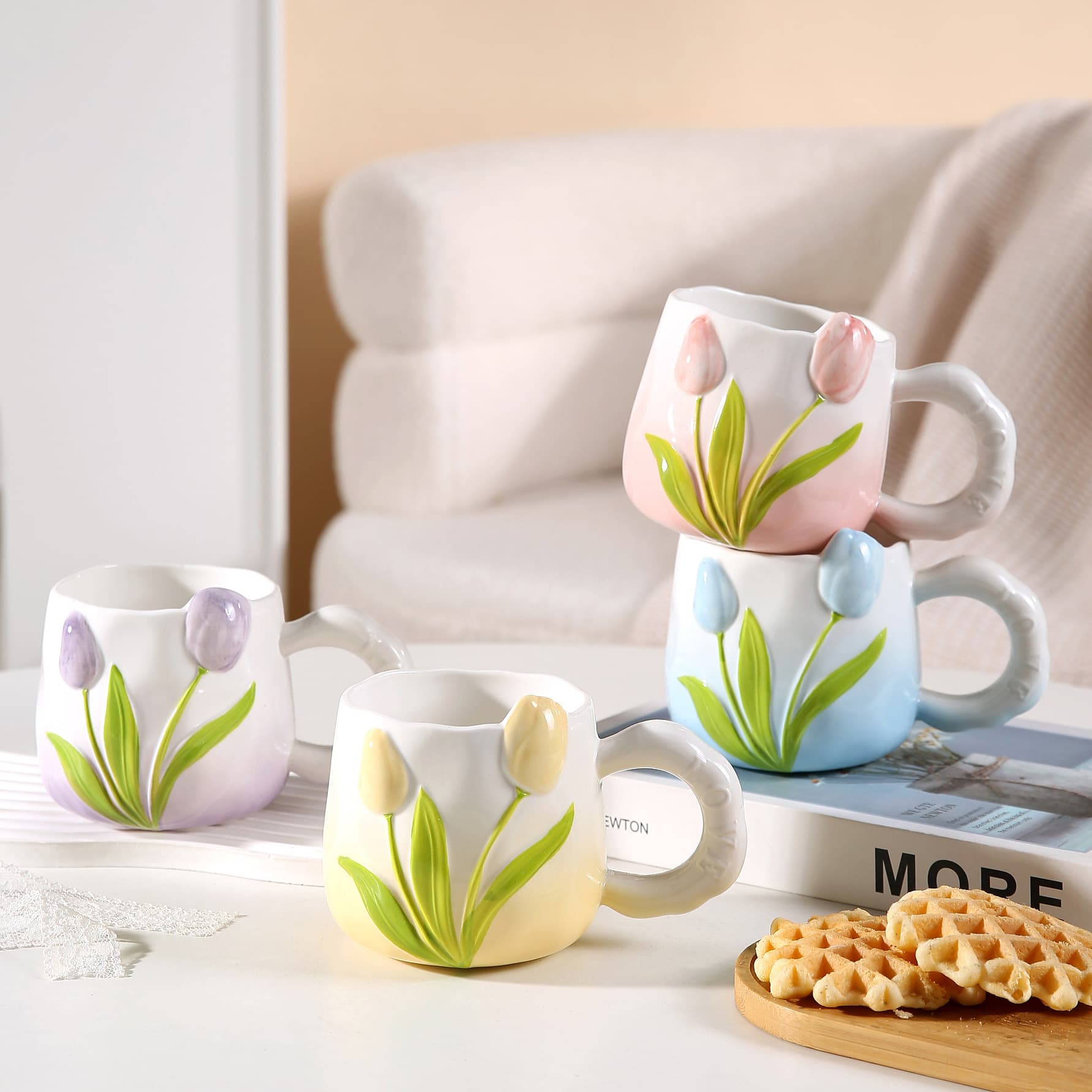 Cross-Border High-Appearance Tulip Ceramic Cup for Girls Couples Drinking Cup Home Office Mug Gift Souvenir