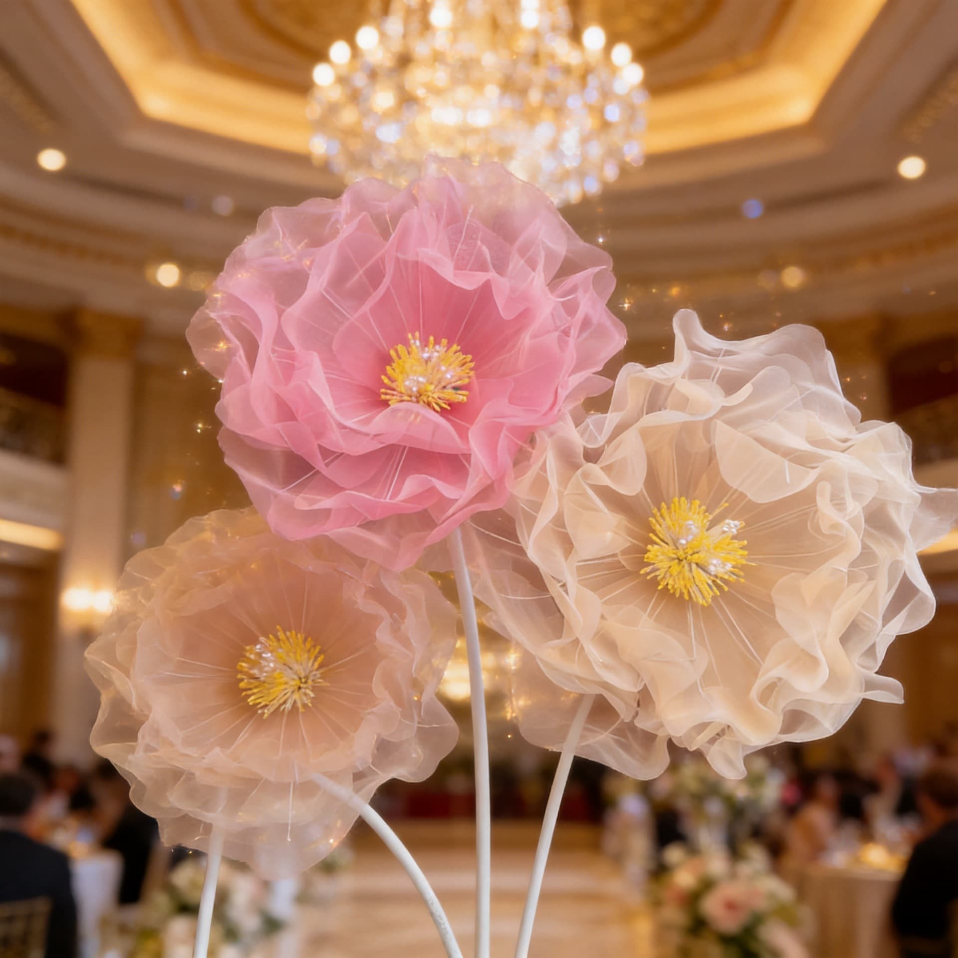 Gauze flower peony peony silk arrangement living room decoration high-end artificial flower wedding large flower road wire mesh flower