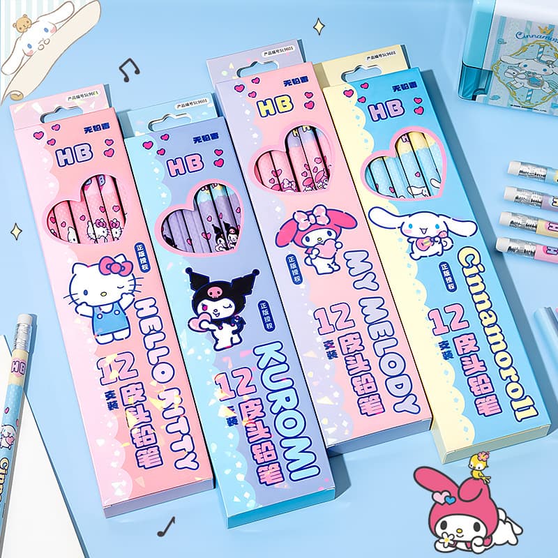 High-quality Sanrio pencil set featuring Cinnamoroll and My Melody, triangular barrel design for easy grip, ideal for grades 1-3 and kindergarten