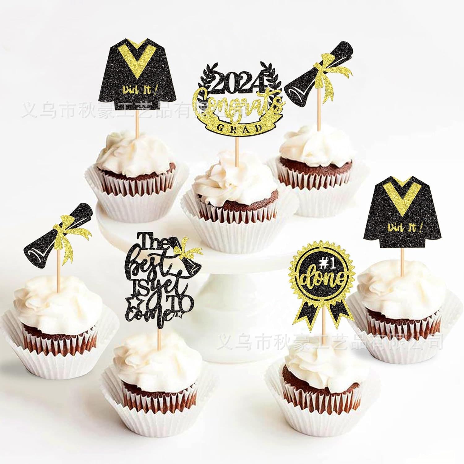 2024 Graduation Cap Cupcake Topper Selection - Congrate Grad The Best Is Yet To Come