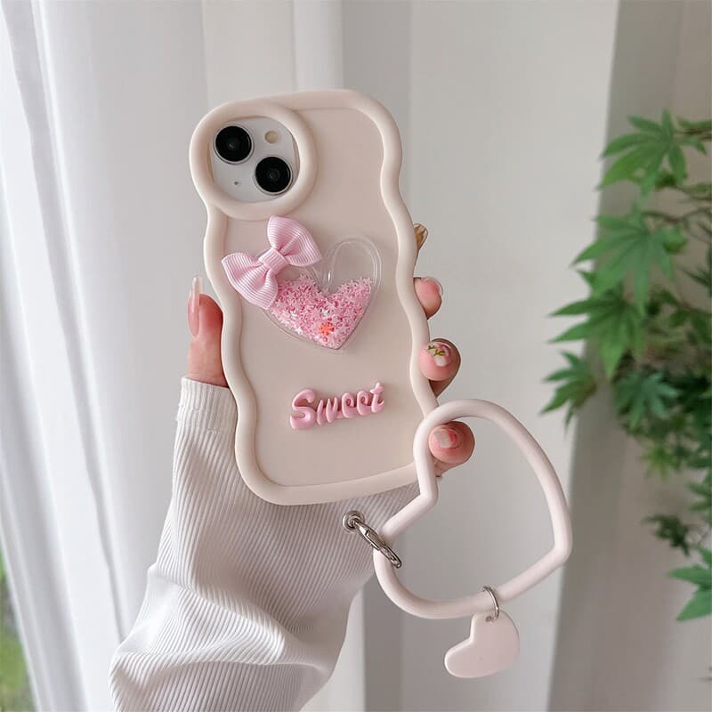 Compatible with iPhone 17 Case, Love Glitter Sand 16 Pro Max 3D 15/14 Full Edge Protection 13 Cartoon Silicone Soft