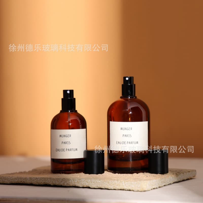 Wholesale 50ml 100ml Brown Glass Perfume Bottle 15mm Snap-On Press Spray Bottle Perfume Fragrance Packaging Bottle