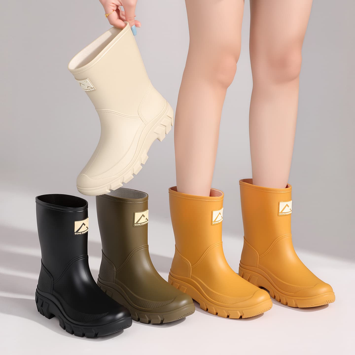 New Fashion Women's Rain Boots Mid-Calf Water Shoes Outdoor Simple Adult Rain Shoes Waterproof Anti-Slip Wear-Resistant Rubber Shoes
