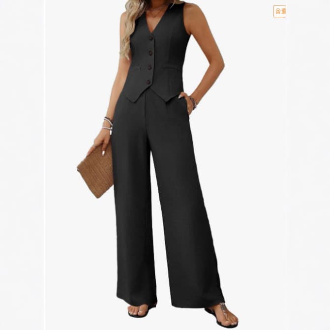 2025 cross-border European and American style summer two-piece set of buttoned short vest and wide-leg pants