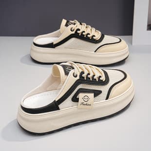 2026 Summer New Half-mesh Shoes Women Outdoor Lazy Wrap Toe Popular Versatile Thick Sole Sandals W203