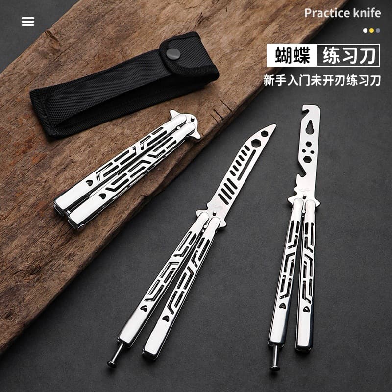 New All-Steel Butterfly Practice Knife, Unsharpened, Foldable, Beginner Training Balisong Folding Knife