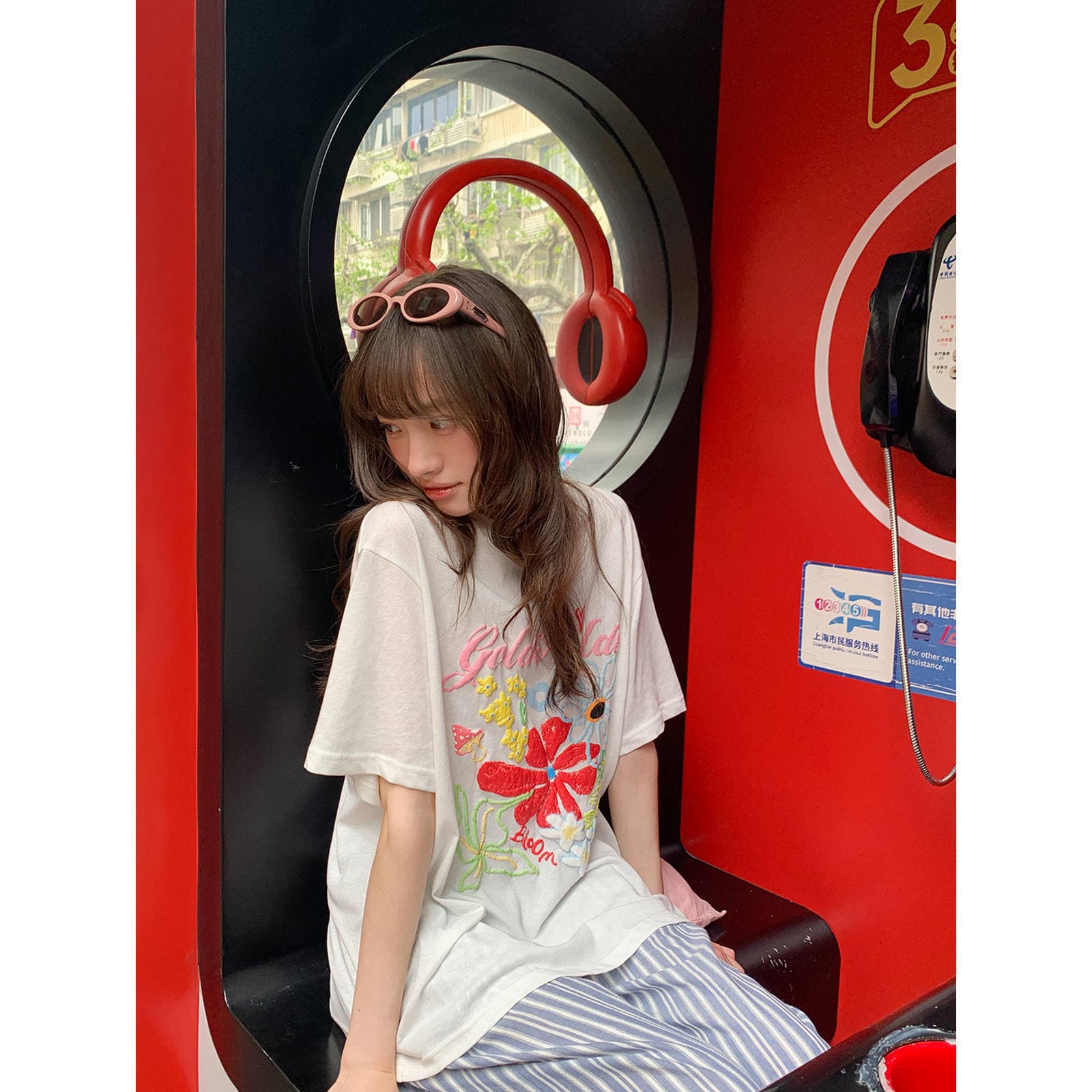 Original Foam Flower Print Short-Sleeved T-Shirt for Women, New Summer Style Sweet Shirt Design Embroidered Top
