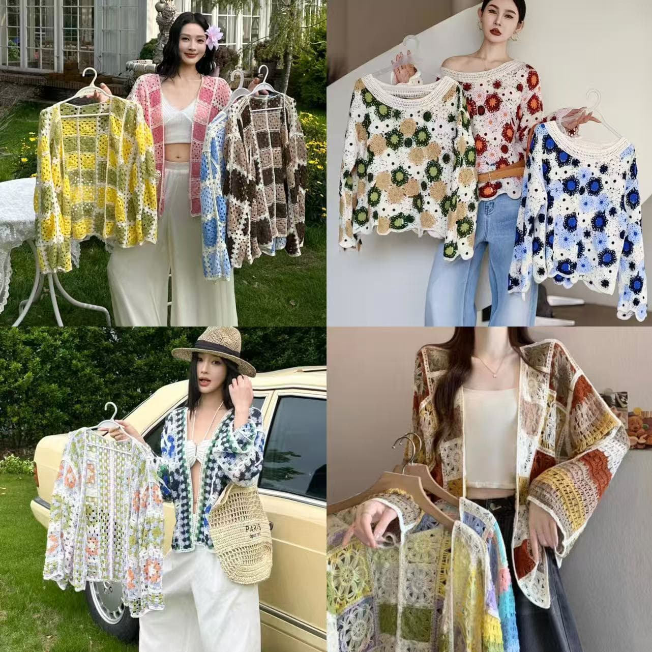 New Style Hollow-Out Crochet Layered Color-Block Knit Jacket for Women, Summer New Niche Design, Stylish Casual Top