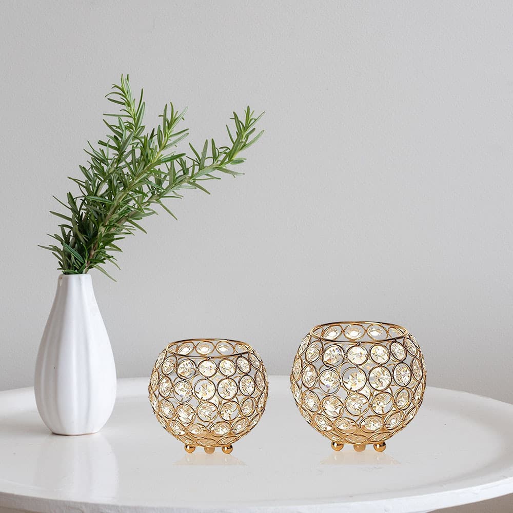 European Round Crystal Candle Holder Flower Vase Hollow Home Decoration Candle Cup Wedding Candle Holder Craft Ornament