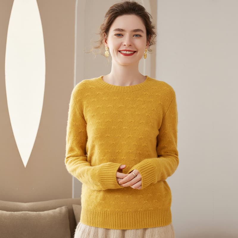2024 Autumn and Winter New Round Neck Cashmere Sweater Women's Loose Pullover Jacquard Sweater Women's Long Sleeve Slim Knitted Bottoming Sweater