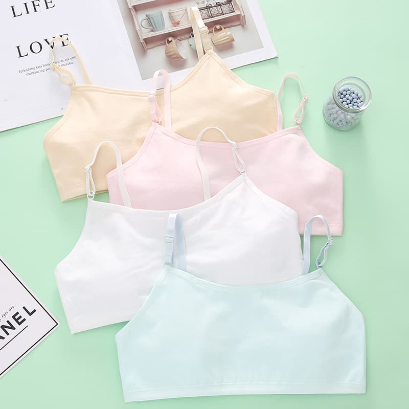Girls' Cotton Vest-Style Underwear Adjustable Strap Bralette for Puberty Development Innerwear Sweet Cute Style School Girls