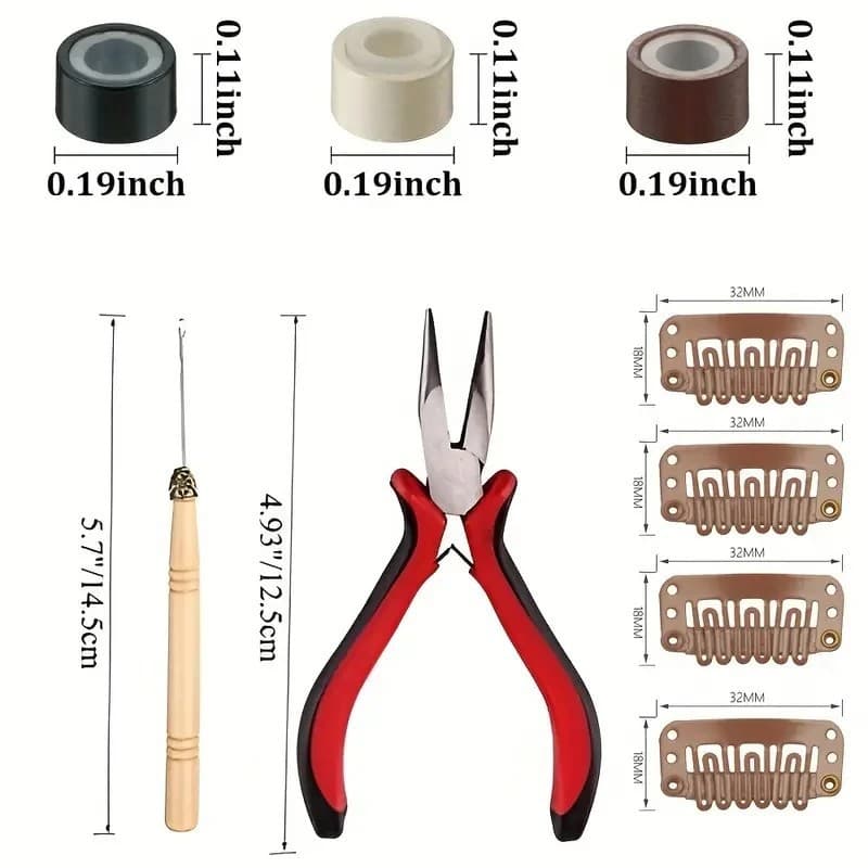 Laser Hair Extension Accessories: Crochet Hook Pliers, Hair Puller, BB Clips, Hair Extension Ring Kit