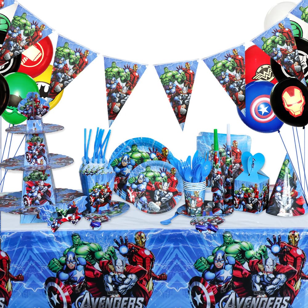 Avengers Birthday Party Tableware Set Flag Balloon Paper Plate Paper Cup Tablecloth League of Legends Marvel Party