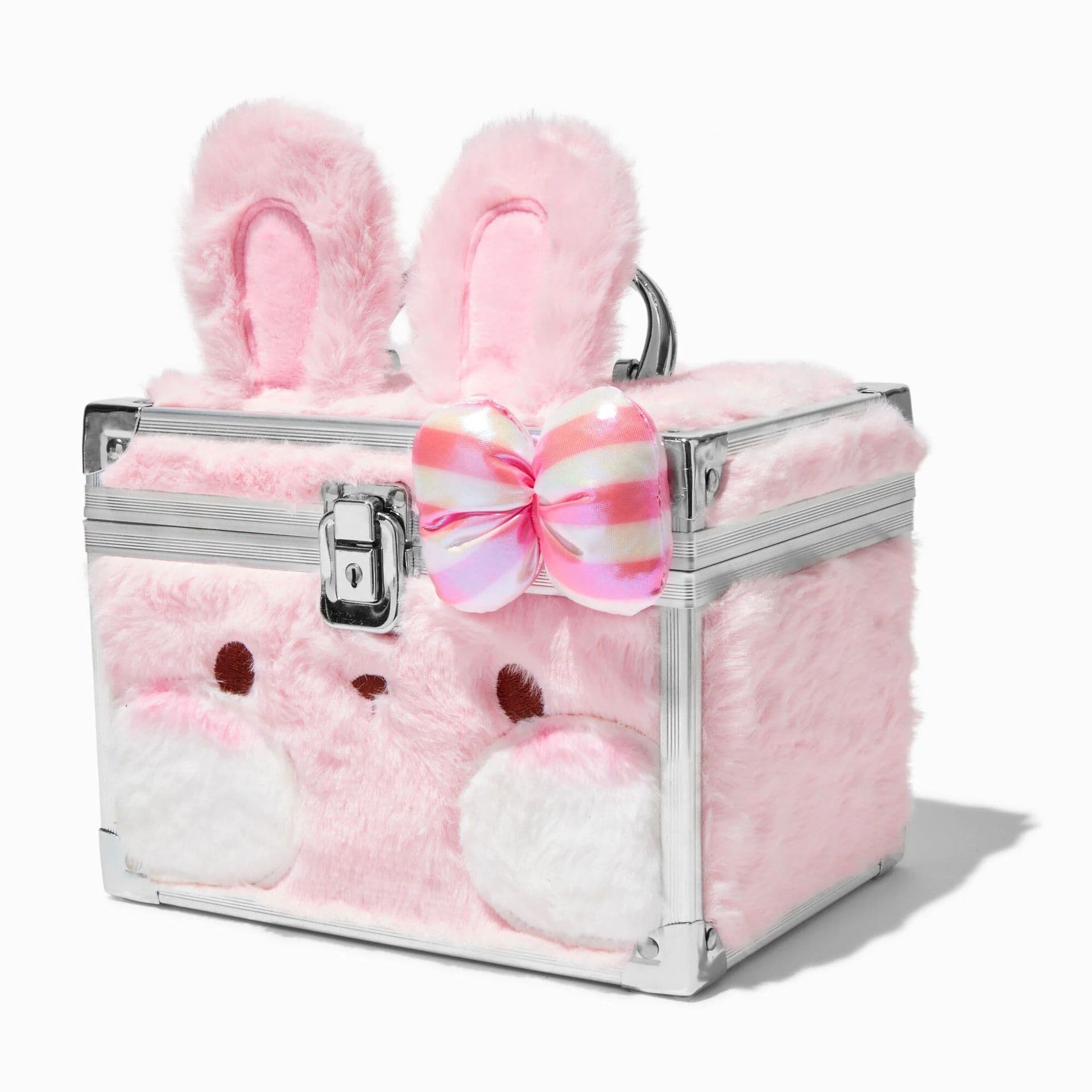 Plush makeup bag, hand-held pink fluffy rabbit lock box