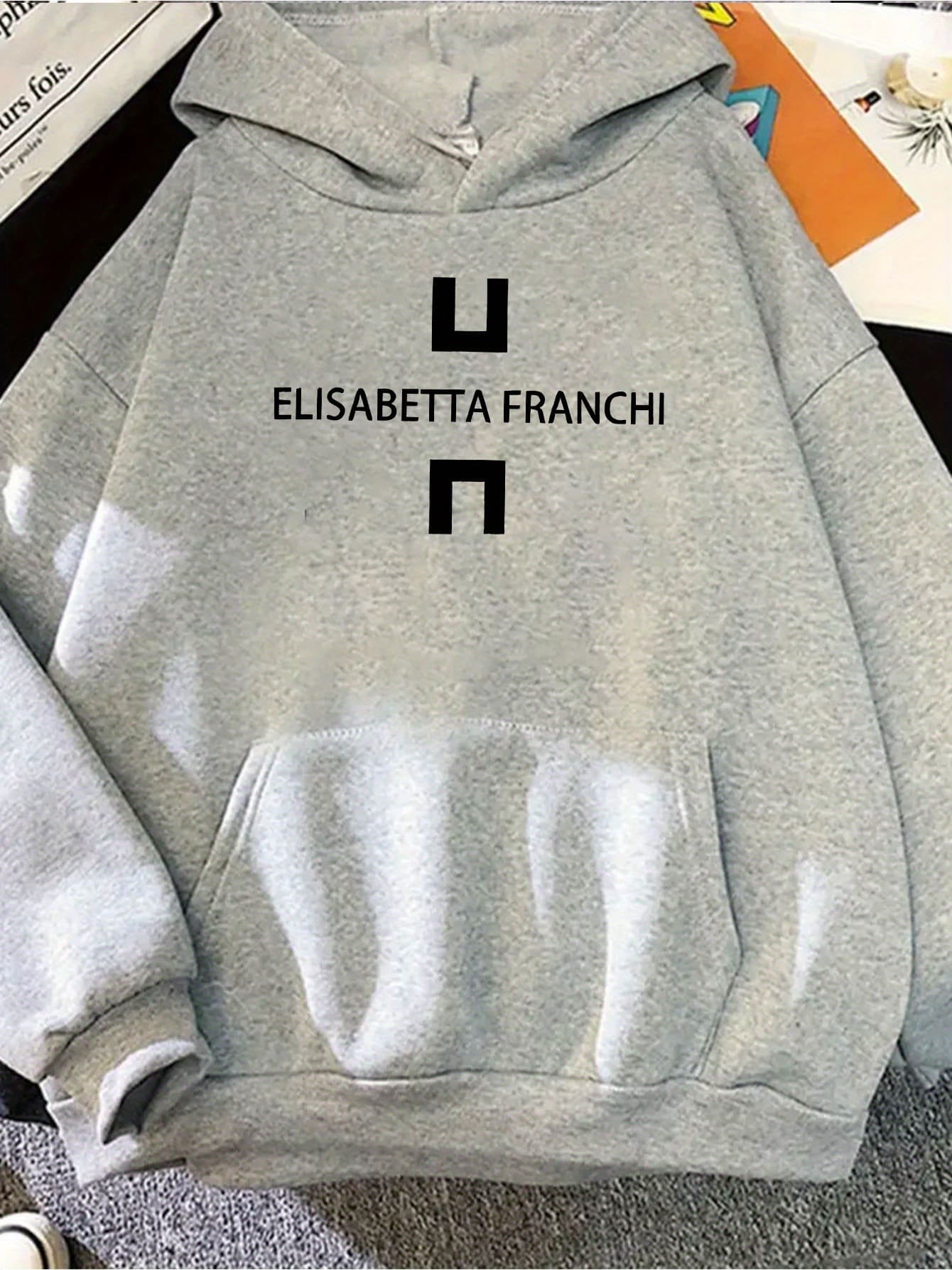 Women'S Cozy Fleece Hoodie with "ELISABETTA FRANCHI" Print -