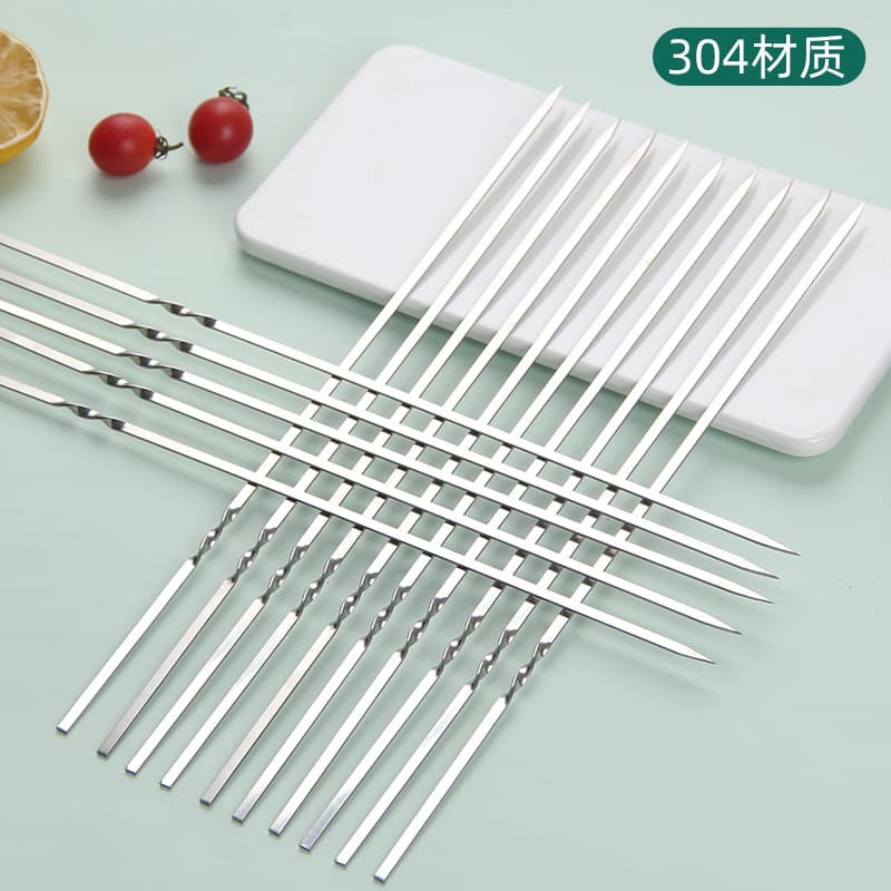 Food grade 304 barbecue skewers stainless steel thickened flat skewers mutton skewers steel skewers iron skewers barbecue skewers roasting needles