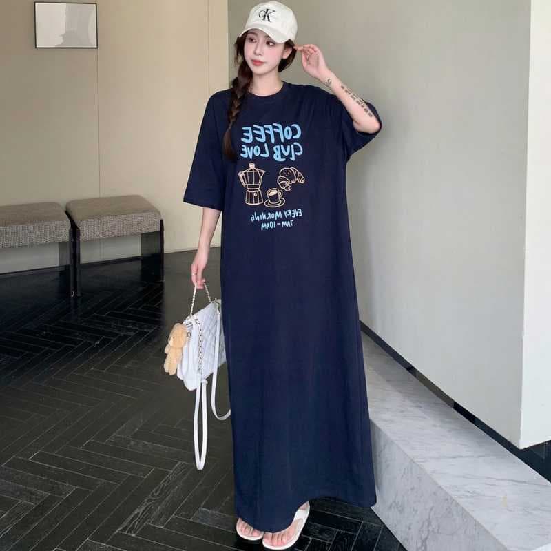 Actual Photo 2026 Summer New Korean Style Short Sleeve Plus Size T-Shirt Dress Women Loose Casual Tie Waist Vacation Long Dress
