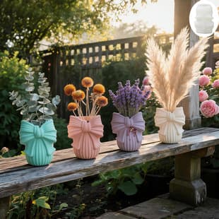Quanmingxiang Small Bow Vase Silicone Mold DIY Gypsum Cement Striped Bow Home Decoration Mold