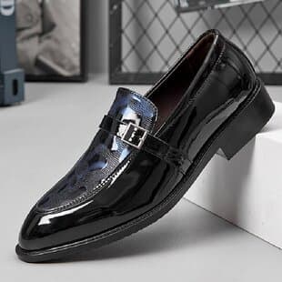 Cross-border Large Size 47 Business Casual Leather Shoes for Men, Slip-on Loafers, Four Seasons Single Shoes, Pointed Toe Office Work Shoes, Men's Shoes