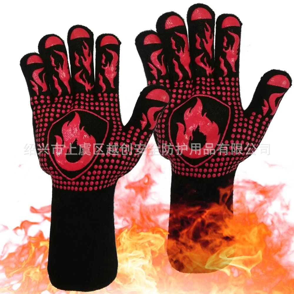 Heat Insulation High-Temperature Flame-Retardant Anti-Scald Gloves, Black BBQ Kitchen Protective Silicone Oven Microwave Mitts