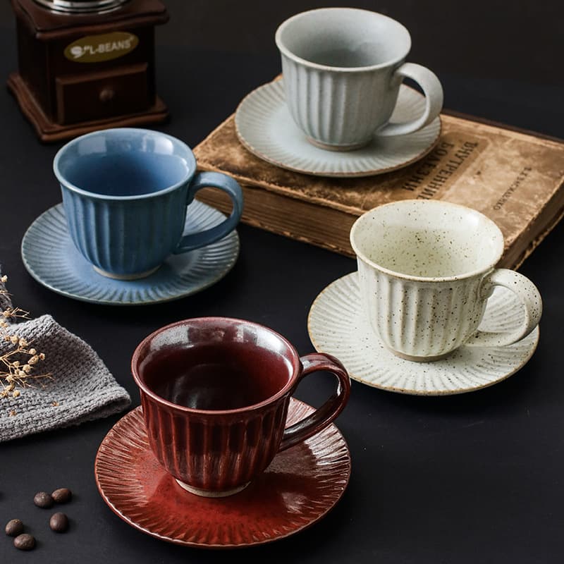 Japanese-style Coffee Cup and Saucer Set, Vintage Handmade Ceramic Mug, Rustic Pottery Cup, Restaurant Supplies, Ins High Aesthetic