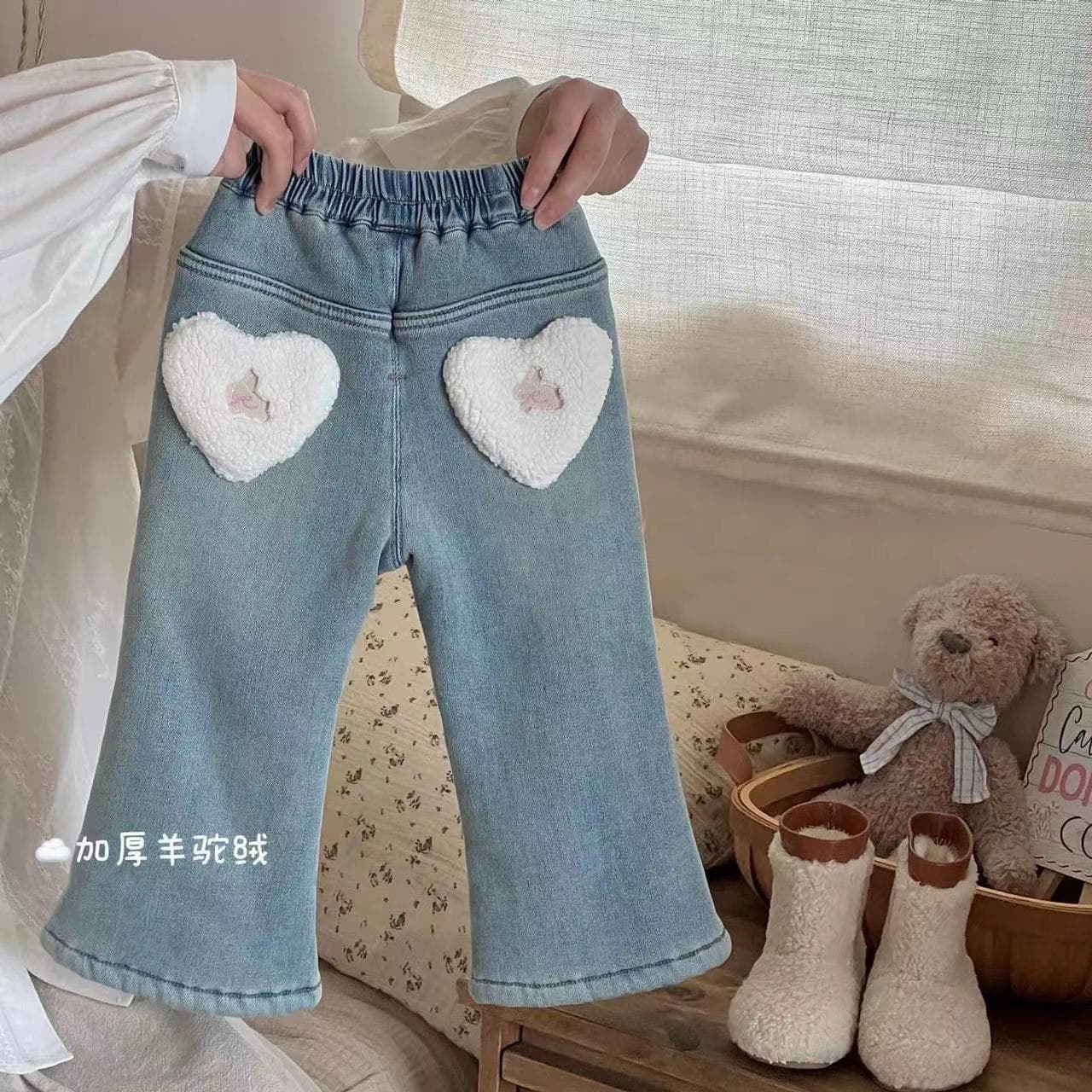 Stretch Alpaca Girls Jeans Winter 2025 Autumn and Winter New Fashionable Baby Pants Plus Velvet Thickened Trousers