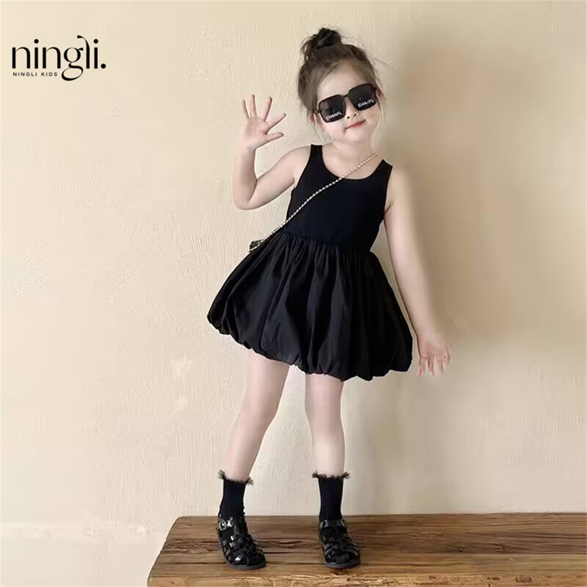 Ningli girls black backless sleeveless dress children baby girl bud skirt summer new vest princess dress
