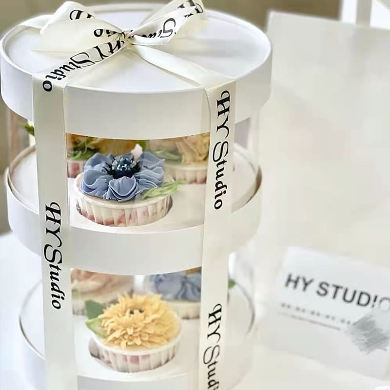 Round Double-Layer Transparent Festival Icing Cup Cake Box Dessert Packaging Box with Custom Logo Pastry